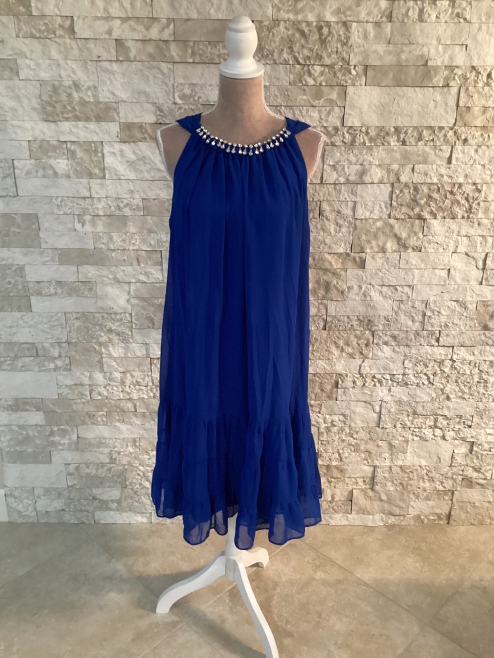 MSK royal blue chiffon halter dress (NWT)